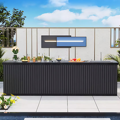 59.06"- 78.74"Outdoor Cabinet with Black Striped Aluminum Doors