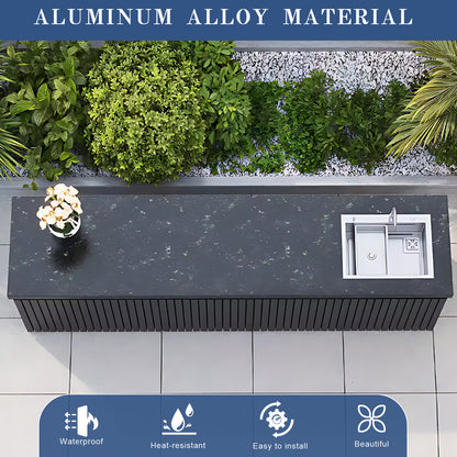 59.06"- 78.74"Outdoor Cabinet with Black Striped Aluminum Doors
