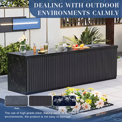 59.06"- 78.74"Outdoor Cabinet with Black Striped Aluminum Doors