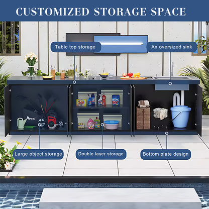 59.06"- 78.74"Outdoor Cabinet with Black Striped Aluminum Doors