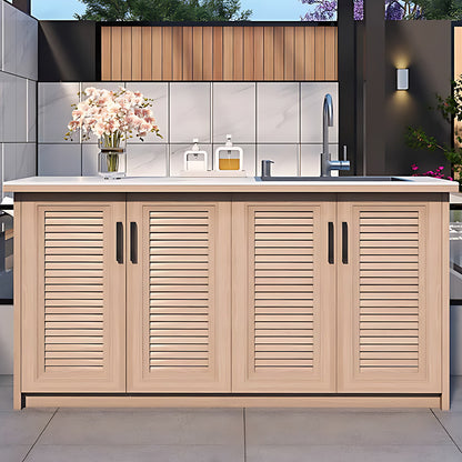 62.99" Outdoor Cabinet with Black Stable Handles and Natural Wood Grain Aluminum Doors