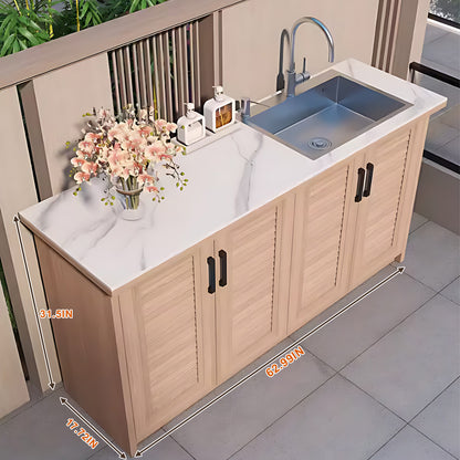 62.99" Outdoor Cabinet with Black Stable Handles and Natural Wood Grain Aluminum Doors