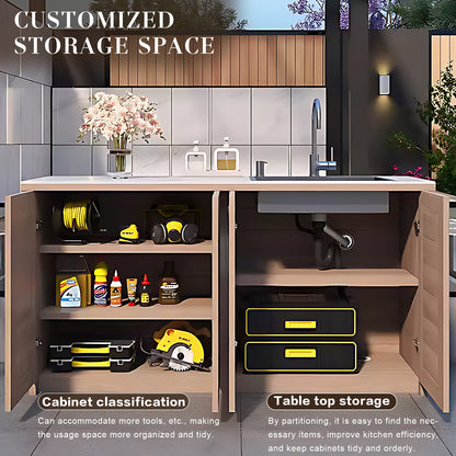 62.99" Outdoor Cabinet with Black Stable Handles and Natural Wood Grain Aluminum Doors