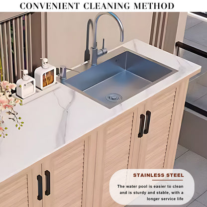 62.99" Outdoor Cabinet with Black Stable Handles and Natural Wood Grain Aluminum Doors