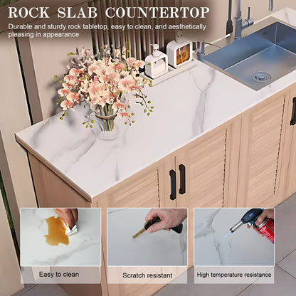 62.99" Outdoor Cabinet with Black Stable Handles and Natural Wood Grain Aluminum Doors