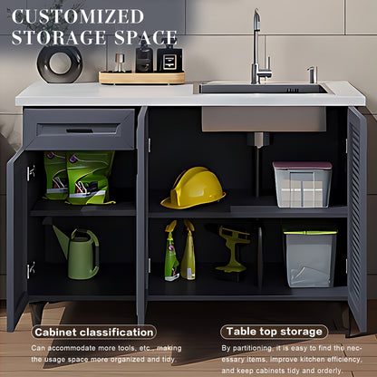 47.24" - 78.74" Outdoor Cabinet with Sink with Unique Aluminum Doors with Grey Stripes
