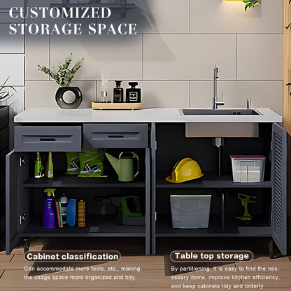 47.24" - 78.74" Outdoor Cabinet with Sink with Unique Aluminum Doors with Grey Stripes