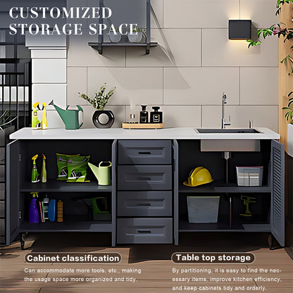 47.24" - 78.74" Outdoor Cabinet with Sink with Unique Aluminum Doors with Grey Stripes