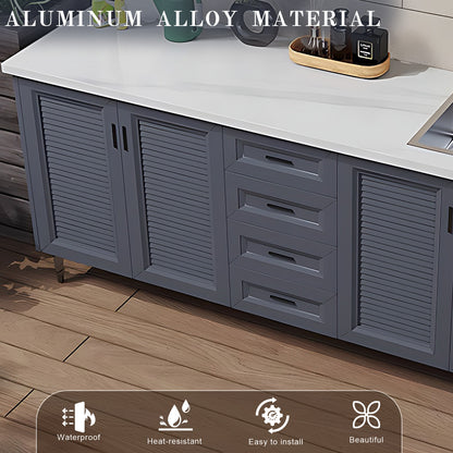 47.24" - 78.74" Outdoor Cabinet with Sink with Unique Aluminum Doors with Grey Stripes