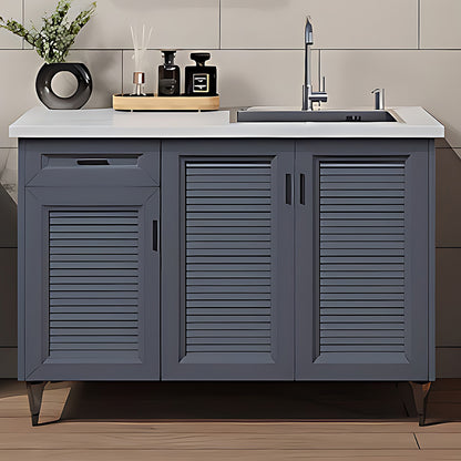 47.24" - 78.74" Outdoor Cabinet with Sink with Unique Aluminum Doors with Grey Stripes