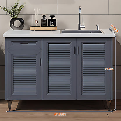 47.24" - 78.74" Outdoor Cabinet with Sink with Unique Aluminum Doors with Grey Stripes