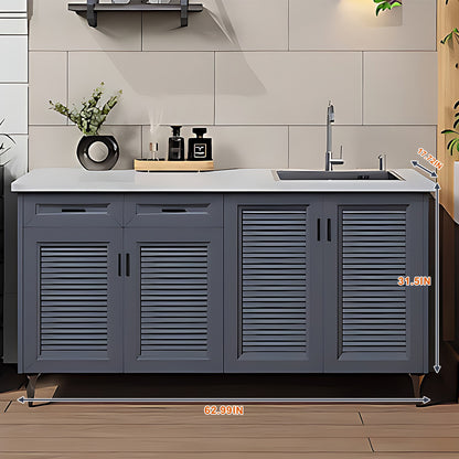 47.24" - 78.74" Outdoor Cabinet with Sink with Unique Aluminum Doors with Grey Stripes
