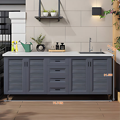 47.24" - 78.74" Outdoor Cabinet with Sink with Unique Aluminum Doors with Grey Stripes