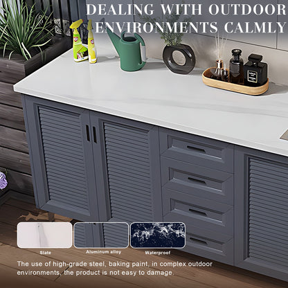 47.24" - 78.74" Outdoor Cabinet with Sink with Unique Aluminum Doors with Grey Stripes