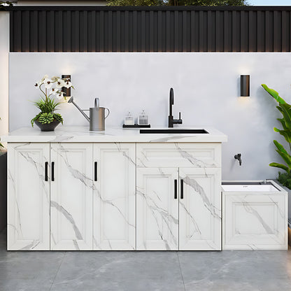 70.87“ Outdoor Cabinet with White Textured Aluminum Cabinet and Mop Pool Design