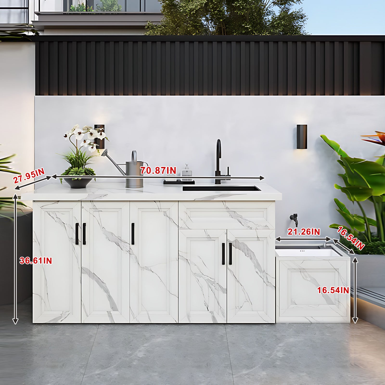 70.87“ Outdoor Cabinet with White Textured Aluminum Cabinet and Mop Pool Design