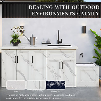 70.87“ Outdoor Cabinet with White Textured Aluminum Cabinet and Mop Pool Design