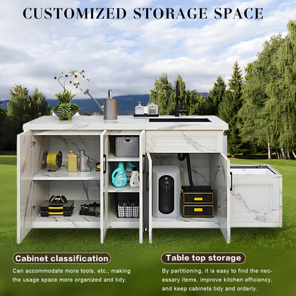 70.87“ Outdoor Cabinet with White Textured Aluminum Cabinet and Mop Pool Design