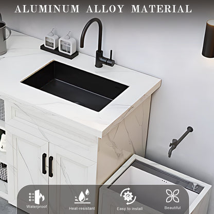 70.87“ Outdoor Cabinet with White Textured Aluminum Cabinet and Mop Pool Design
