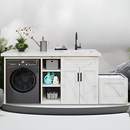 70.87” White Textured Aluminum Cabinet with Mop Sink and Washing Machine Cabinet