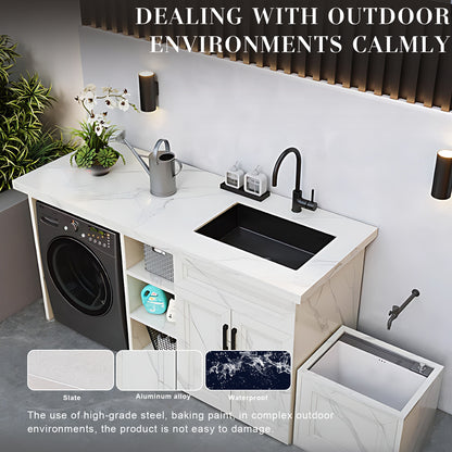 70.87” White Textured Aluminum Cabinet with Mop Sink and Washing Machine Cabinet