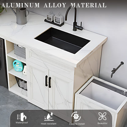 70.87” White Textured Aluminum Cabinet with Mop Sink and Washing Machine Cabinet