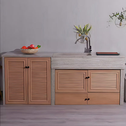62.99“ - 94.49” Outdoor kitchen cabinets with wood grain style are suitable for garden and outdoor use