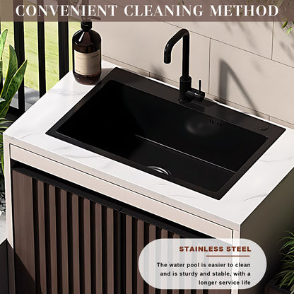 47.24“ - 78.74” Brown Vertical Aluminum Stripe Panel Slate Countertop Outdoor Cabinet