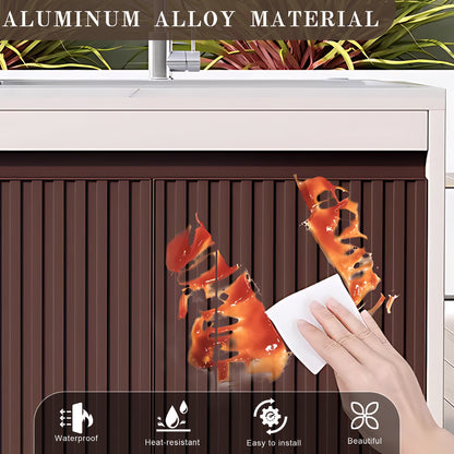 47.24“ - 78.74” Brown Vertical Aluminum Stripe Panel Slate Countertop Outdoor Cabinet