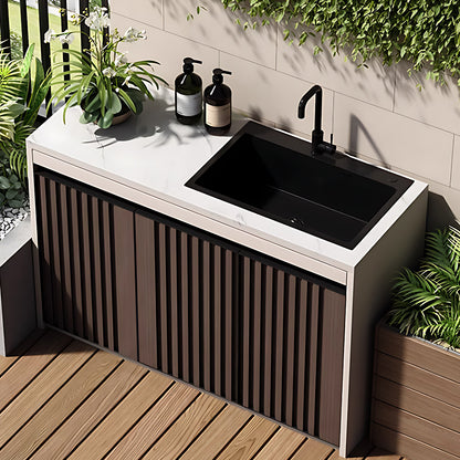 47.24“ - 78.74” Brown Vertical Aluminum Stripe Panel Slate Countertop Outdoor Cabinet