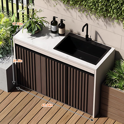 47.24“ - 78.74” Brown Vertical Aluminum Stripe Panel Slate Countertop Outdoor Cabinet
