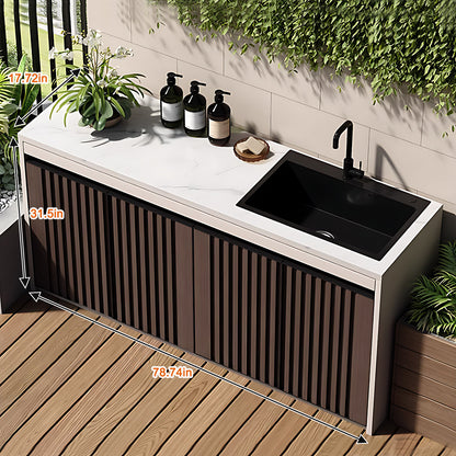 47.24“ - 78.74” Brown Vertical Aluminum Stripe Panel Slate Countertop Outdoor Cabinet