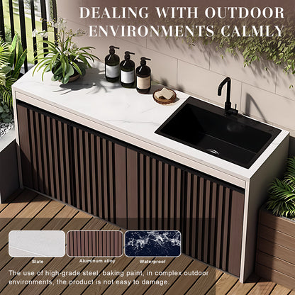 47.24“ - 78.74” Brown Vertical Aluminum Stripe Panel Slate Countertop Outdoor Cabinet