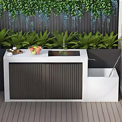 62.99" Outdoor Cabinet with Side Mop Pool, White Slate Countertop, Stainless Steel Sink