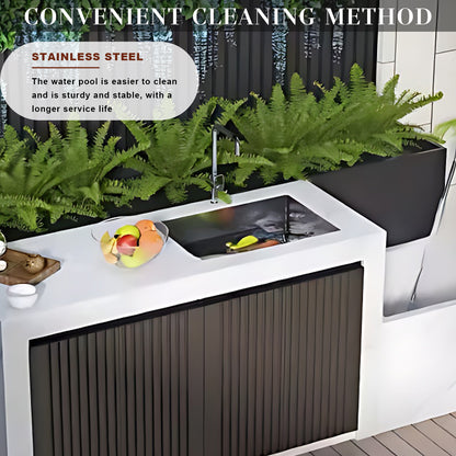 62.99" Outdoor Cabinet with Side Mop Pool, White Slate Countertop, Stainless Steel Sink