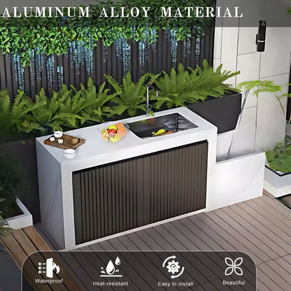 62.99" Outdoor Cabinet with Side Mop Pool, White Slate Countertop, Stainless Steel Sink