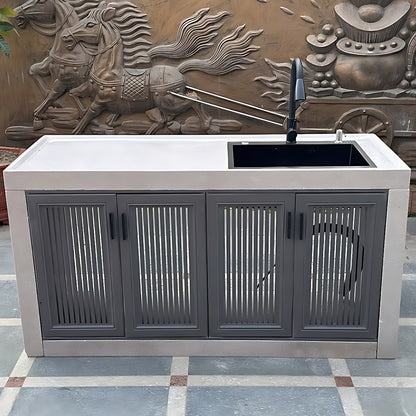 43.31"- 78.74" Large Outdoor Cabinet with White Slate Countertop and Stainless Steel Sink
