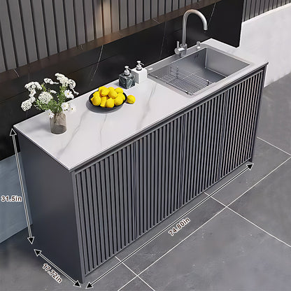62.99“ - 78.74” Vertical Grille Aluminum Outdoor Cabinetry with Textured Slate Top