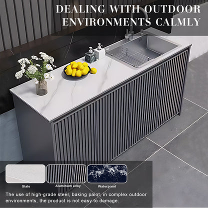 62.99“ - 78.74” Vertical Grille Aluminum Outdoor Cabinetry with Textured Slate Top