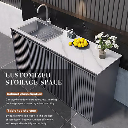62.99“ - 78.74” Vertical Grille Aluminum Outdoor Cabinetry with Textured Slate Top