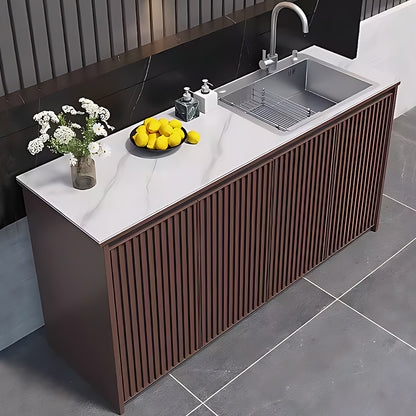 62.99“ - 78.74” Vertical Grille Aluminum Outdoor Cabinetry with Textured Slate Top