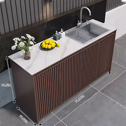 62.99“ - 78.74” Vertical Grille Aluminum Outdoor Cabinetry with Textured Slate Top