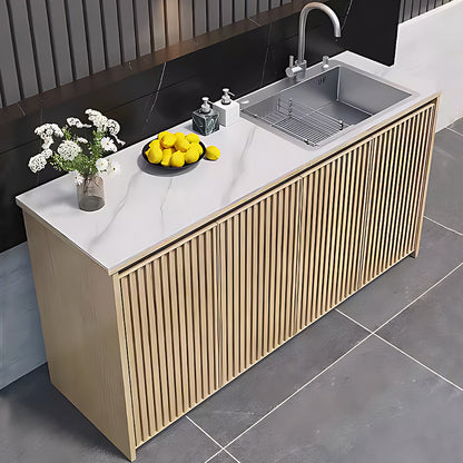 62.99“ - 78.74” Vertical Grille Aluminum Outdoor Cabinetry with Textured Slate Top