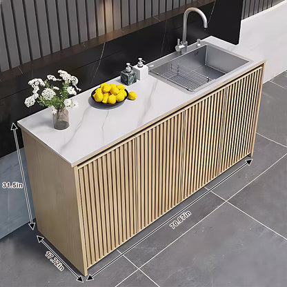 62.99“ - 78.74” Vertical Grille Aluminum Outdoor Cabinetry with Textured Slate Top