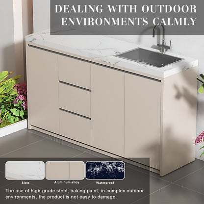 47.24“ - 86.61” Aluminum Outdoor Cabinet with Sink and Patterned Slate Countertop