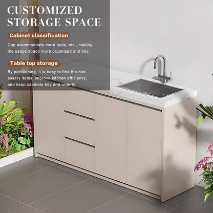 47.24“ - 86.61” Aluminum Outdoor Cabinet with Sink and Patterned Slate Countertop
