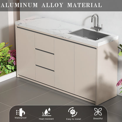 47.24“ - 86.61” Aluminum Outdoor Cabinet with Sink and Patterned Slate Countertop