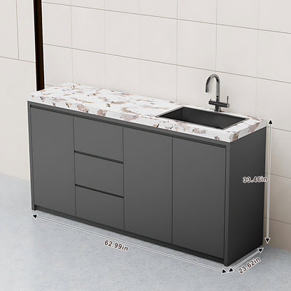 47.24“ - 86.61” Aluminum Outdoor Cabinet with Sink and Patterned Slate Countertop