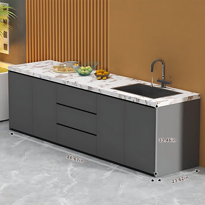 47.24“ - 86.61” Aluminum Outdoor Cabinet with Sink and Patterned Slate Countertop
