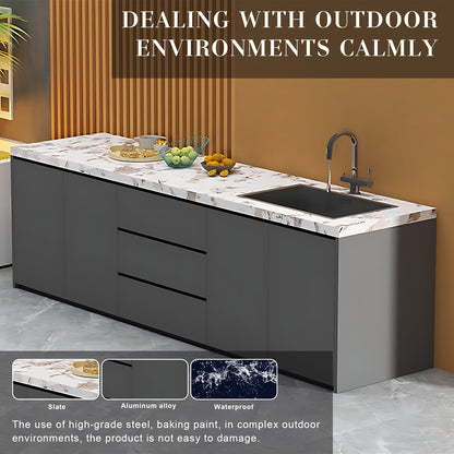 47.24“ - 86.61” Aluminum Outdoor Cabinet with Sink and Patterned Slate Countertop